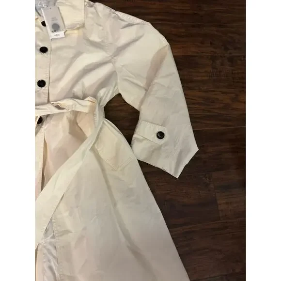 MNG Mango Trench Belted coat Womens Ivory Double Breasted Classic Sz:L - Picture 3 of 9